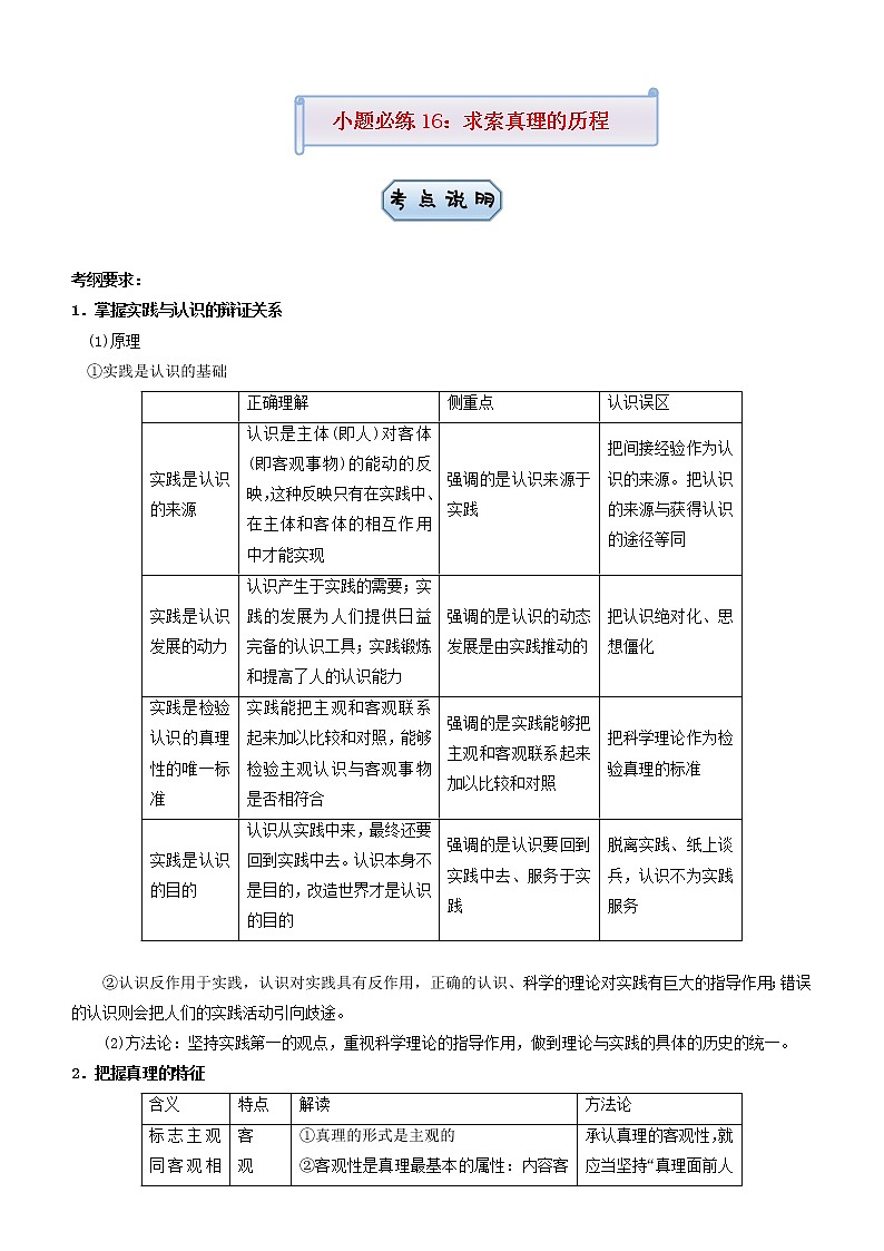 新高考2021届高考政治小题必练16求索真理的历程第1页