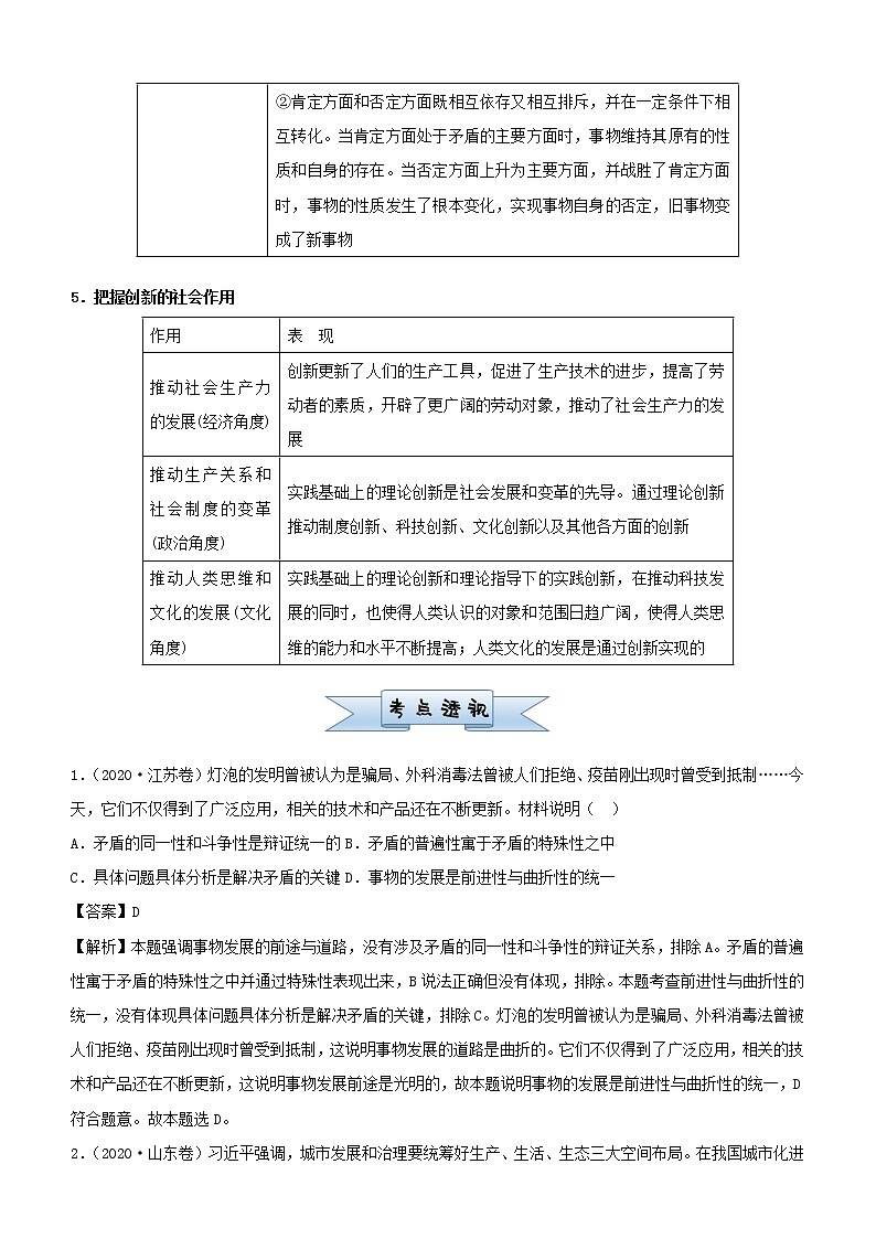 新高考2021届高考政治小题必练18唯物辩证法的矛盾观与辩证否定观第3页