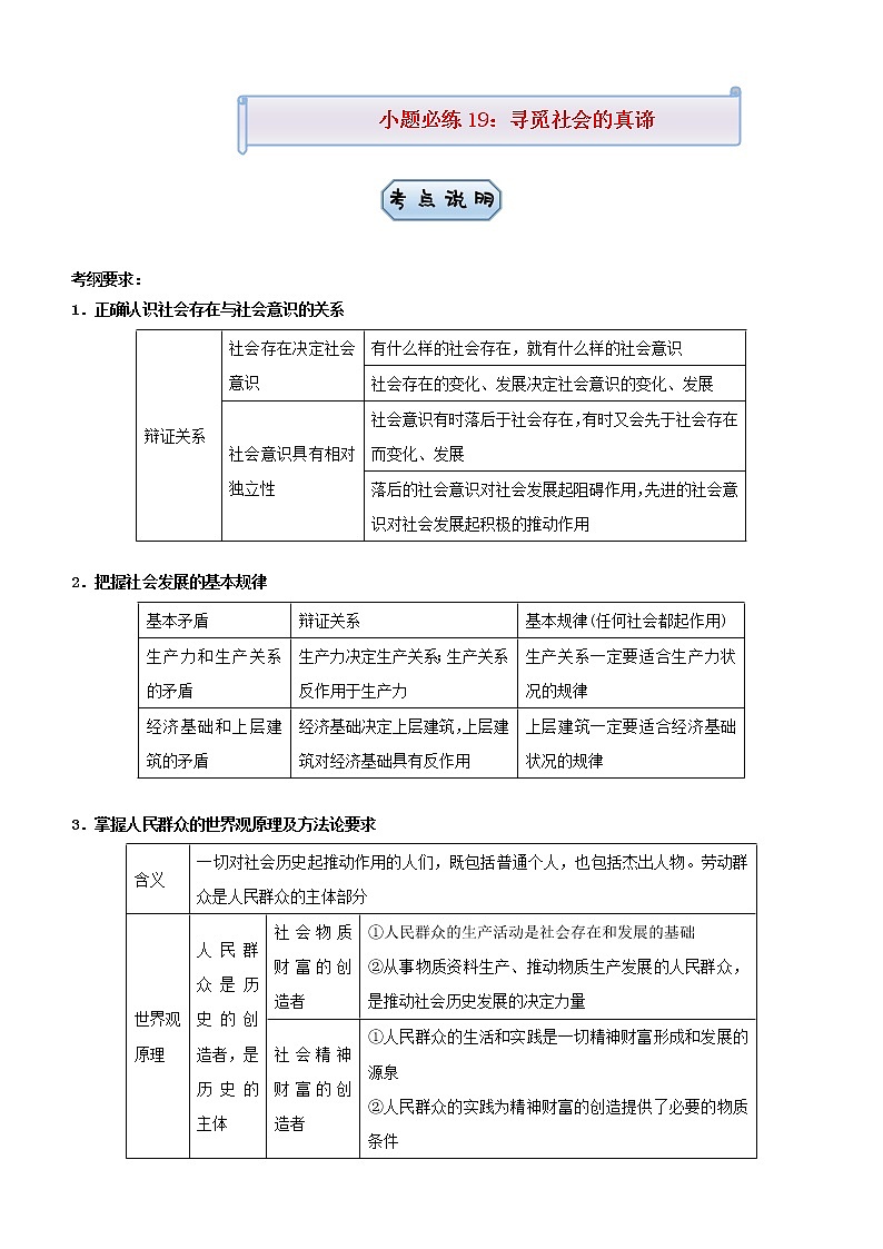 新高考2021届高考政治小题必练19寻觅社会的真谛第1页