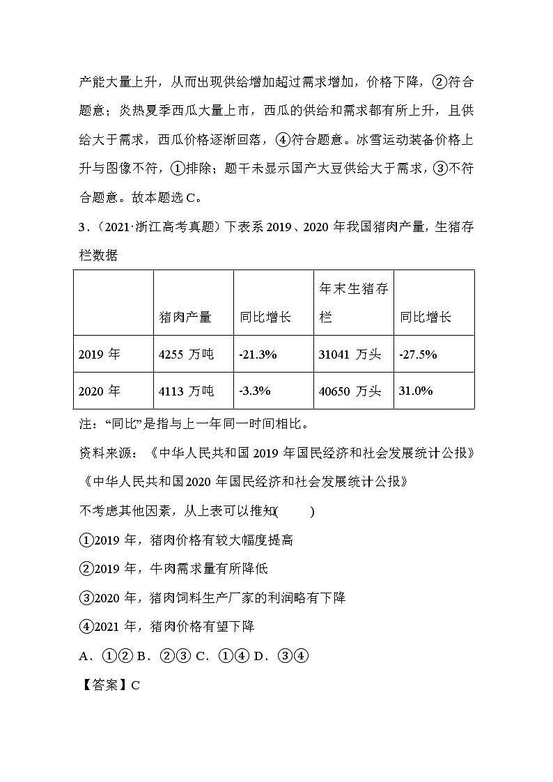 2021年高考政治真题和模拟题分类汇编01 价格变动与居民消费（含答案解析）03