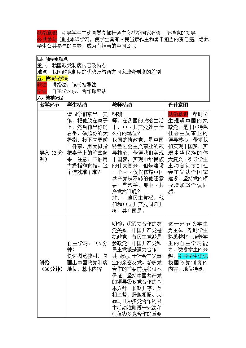 6.1 中国共产党领导的多党合作和政治协商制度 教学设计02