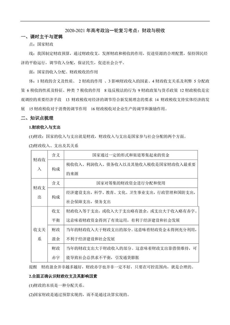 2020_2021年高考政治一轮复习考点财政与税收pdf含解析第1页