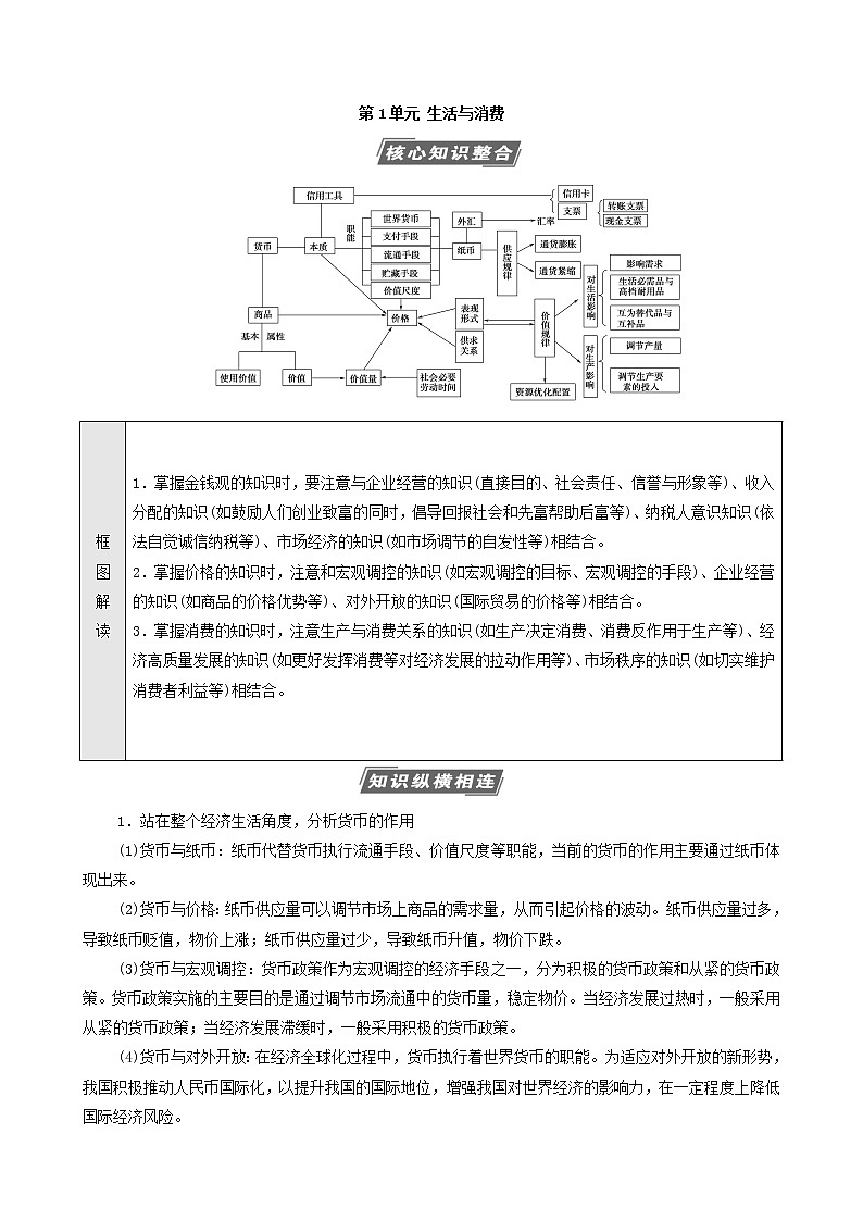 2022届高考政治一轮复习新人教版必修1 第1单元生活与消费单元综合提升教案第1页