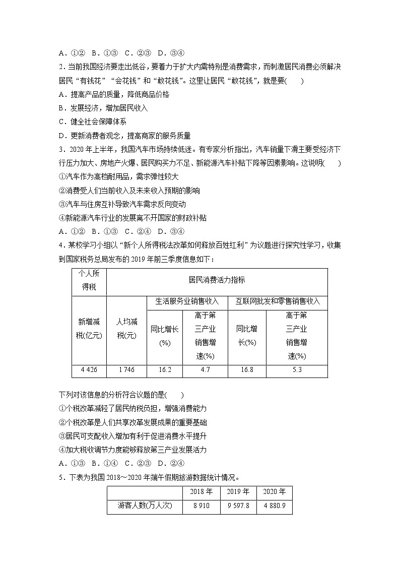 2022届高考政治一轮复习专题8练　影响消费的因素第2页