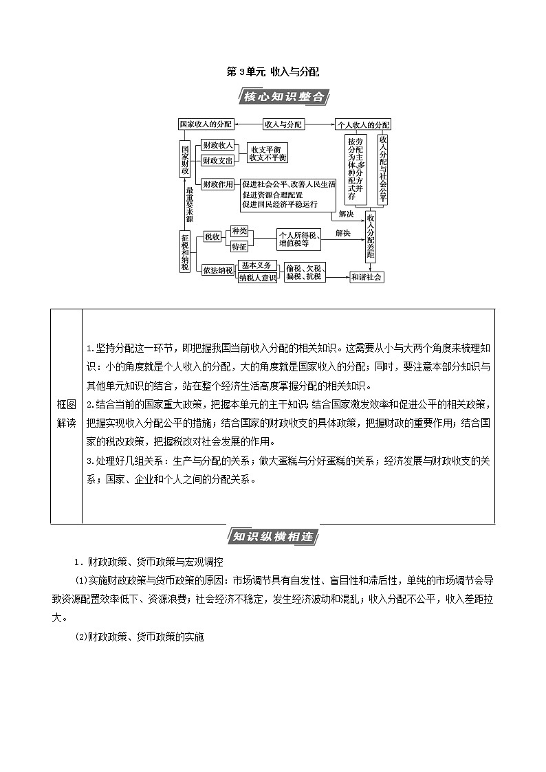 2022届高考政治一轮复习新人教版必修1 第3单元收入与分配单元综合提升教案第1页