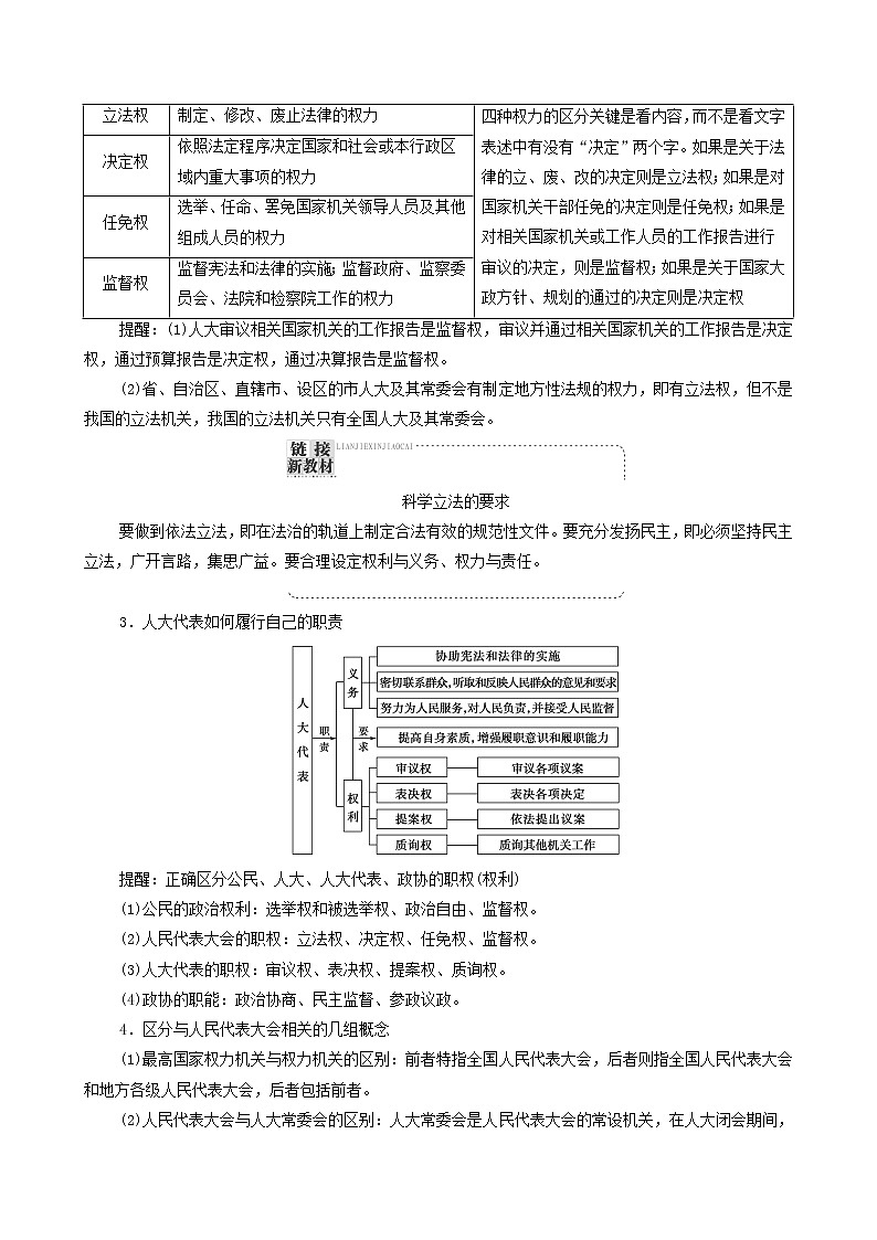 2022届高考政治一轮复习新人教版必修2 第7单元发展社会主义民主政治第17课我国的人民代表大会制度教案第3页