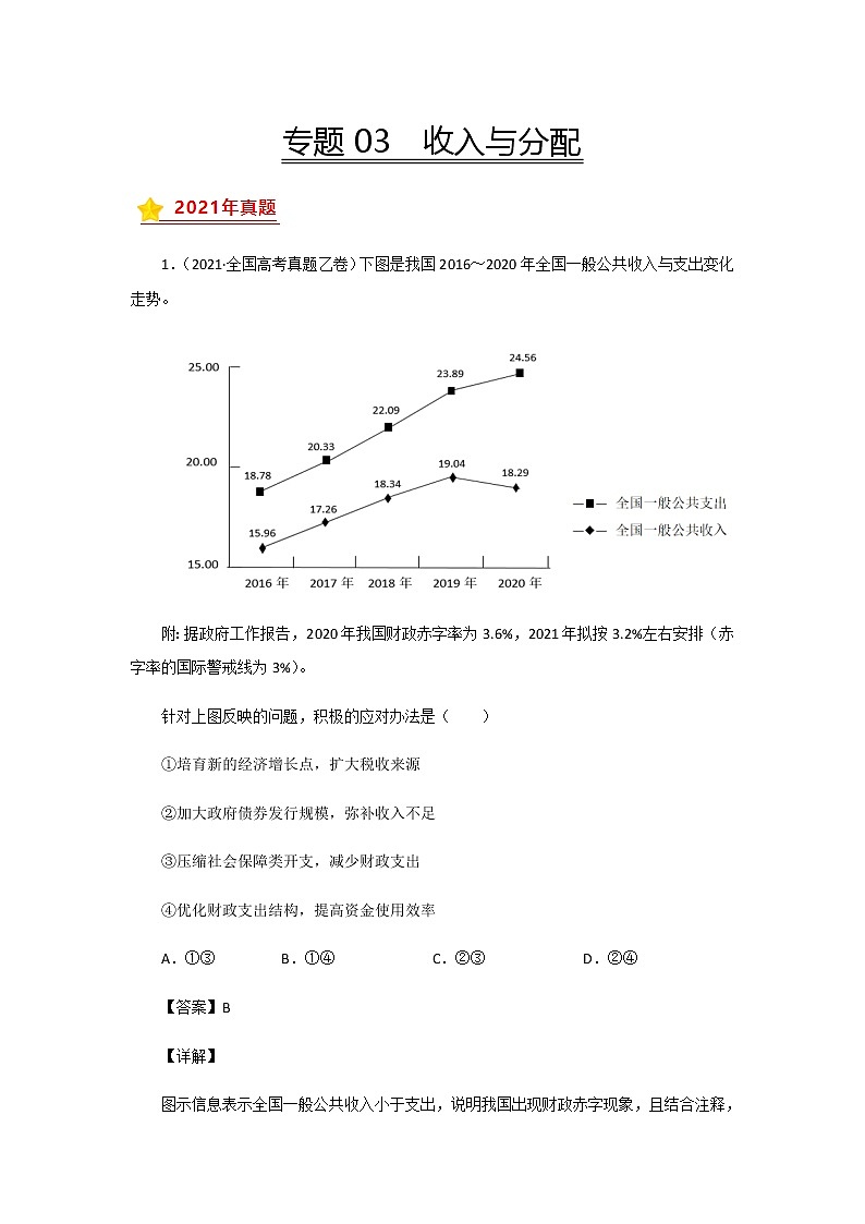高考（2019-2021）政治试题分项汇编——专题03 收入与分配第1页