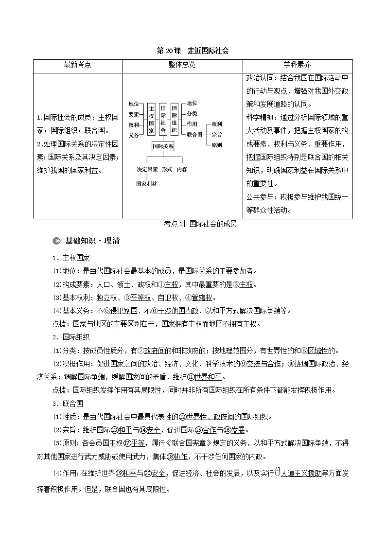 2022届高考政治一轮复习新人教版必修2 第8单元当代国际社会第20课走近国际社会教案第1页