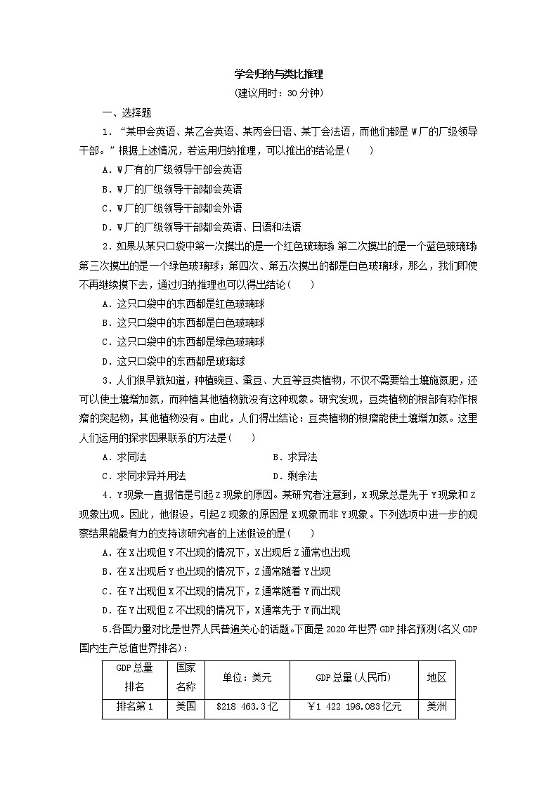 2022版新人教版 高考政治一轮复习训练52学会归纳与类比推理01