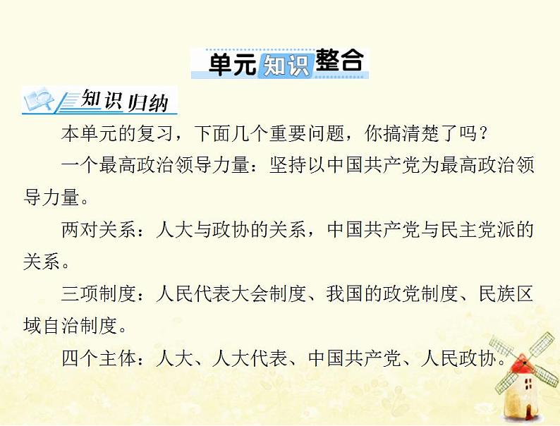 2022届高考政治一轮复习第三单元发展社会主义民主政治单元知识整合课件必修2第1页