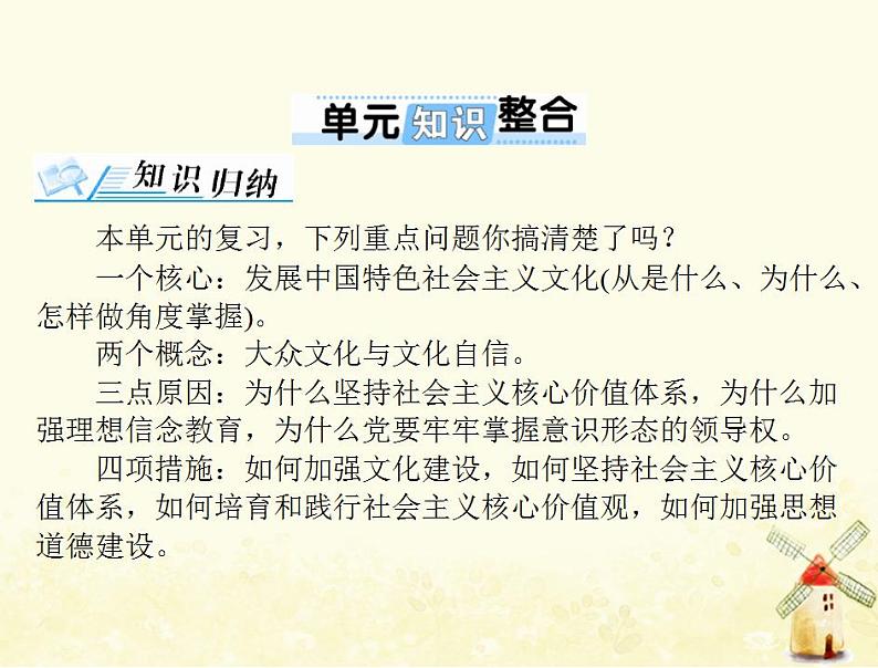 2022届高考政治一轮复习第四单元发展中国特色社会主义文化单元知识整合课件必修3第1页