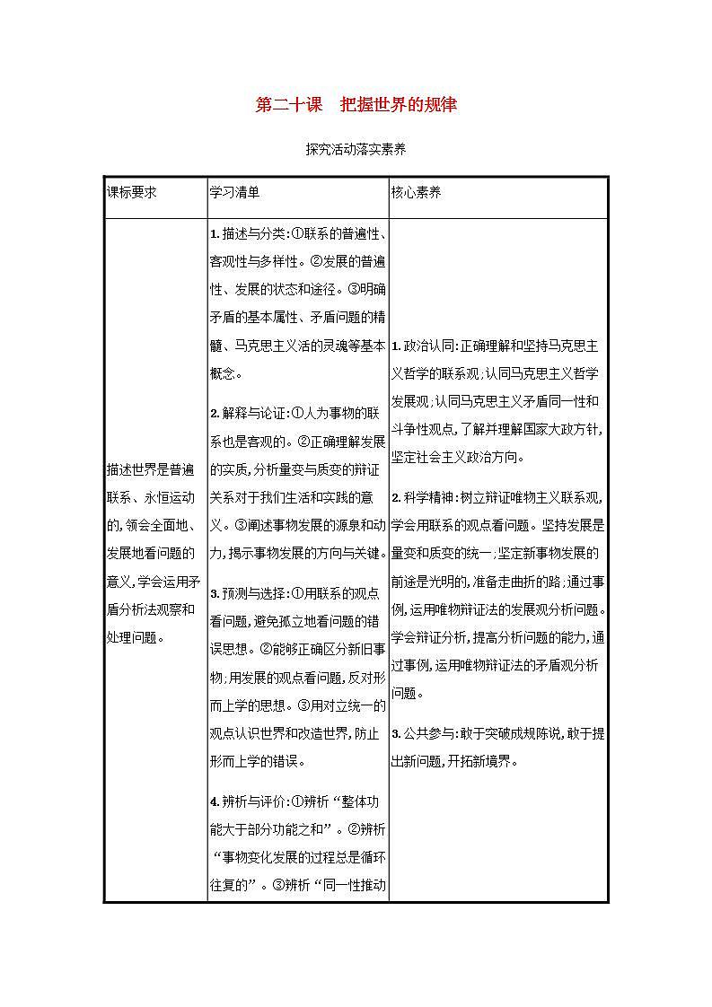 2022届新教材高考政治一轮复习第八单元探索世界与把握规律第二十课把握世界的规律学案部编版第1页