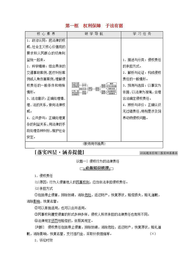 2021_2022学年新教材高中政治第1单元民事权利与义务第4课第1框权利保障于法有据学案部编版选择性必修2第1页