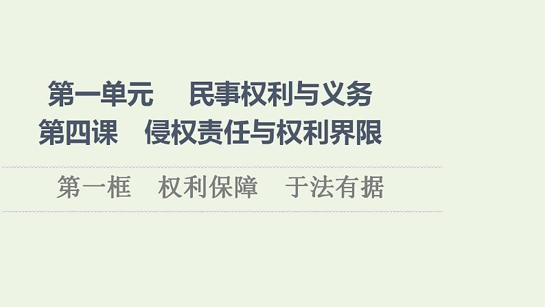2021_2022学年新教材高中政治第1单元民事权利与义务第4课第1框权利保障于法有据课件部编版选择性必修2第1页