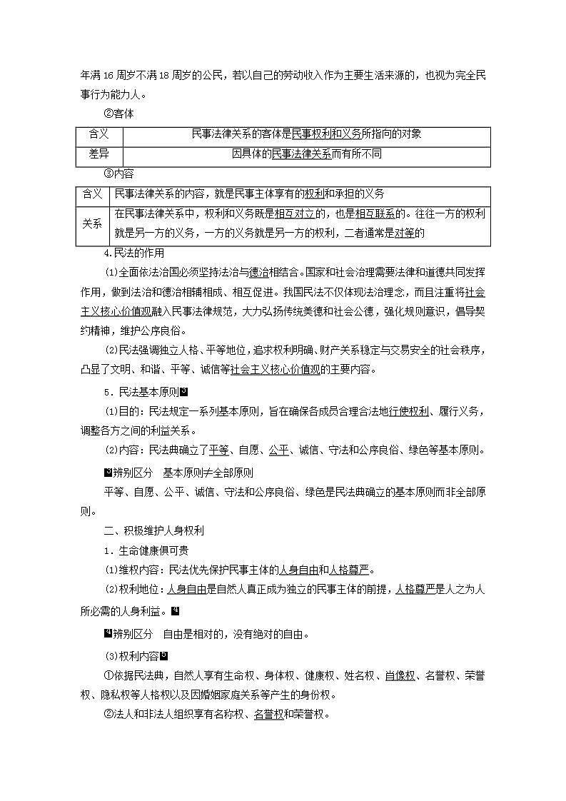 高考政治一轮复习第1单元民事权利与义务第1课在生活中学民法用民法学案新人教版选择性必修2第2页