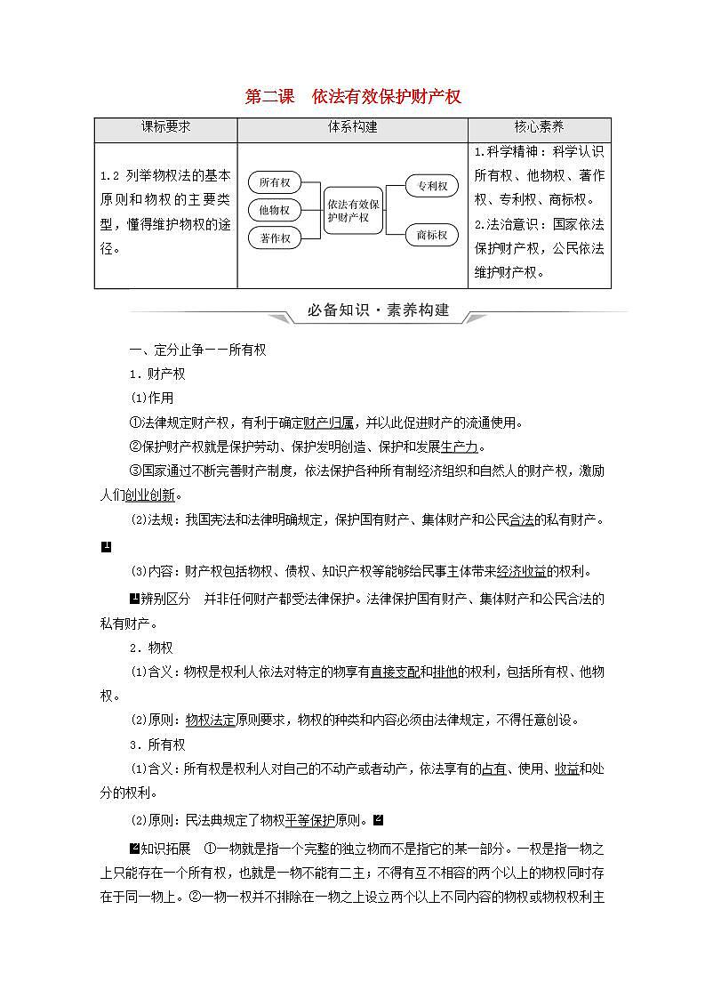 高考政治一轮复习第1单元民事权利与义务第2课依法有效保护财产权学案新人教版选择性必修2第1页