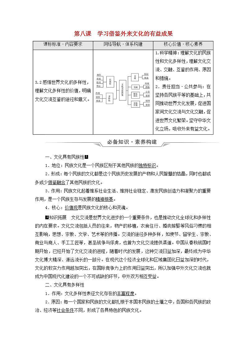 高考政治一轮复习第3单元文化传承与文化创新第8课学习借鉴外来文化的有益成果学案新人教版必修4第1页