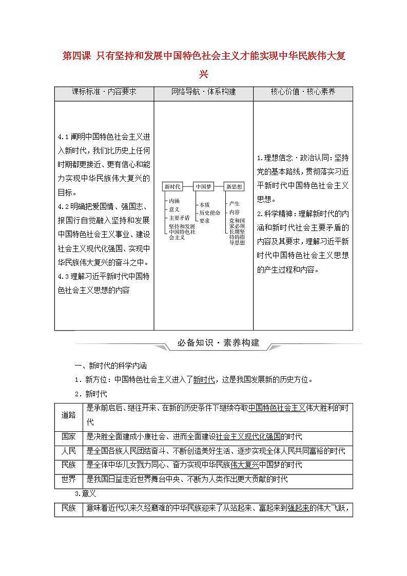 高考政治一轮复习中国特色社会主义第4课只有坚持和发展中国特色社会主义才能实现中华民族伟大复兴学案新人教版必修1第1页