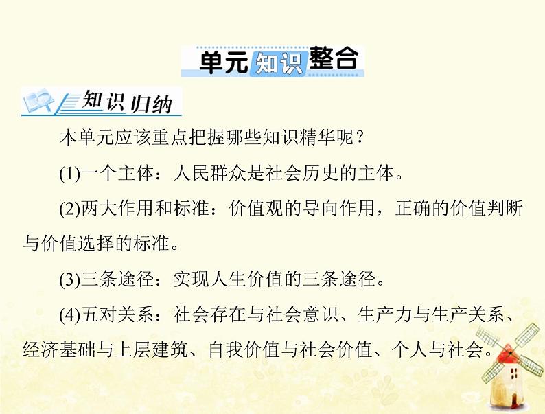 2022届高考政治一轮复习第四单元认识社会与价值选择单元知识整合课件必修4第1页