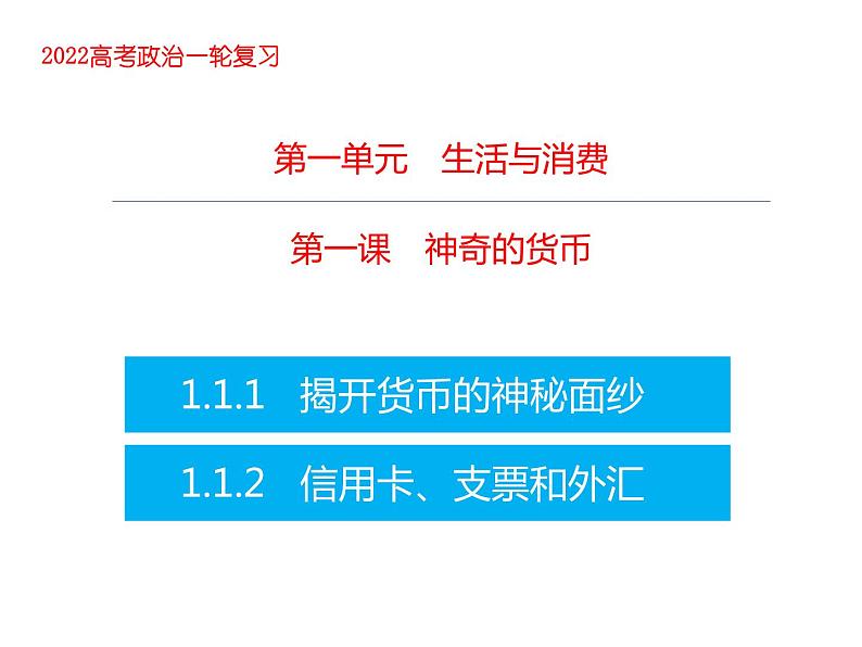 2022届新高考政治一轮专题复习《经济生活》课件：第1课 神奇的货币第1页