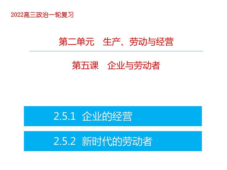 2022届新高考政治一轮专题复习《经济生活》课件：第5课 企业与劳动者第1页