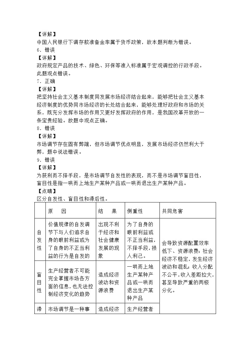 必修二第二课《我国的社会主义市场经济体制》判断改错题03