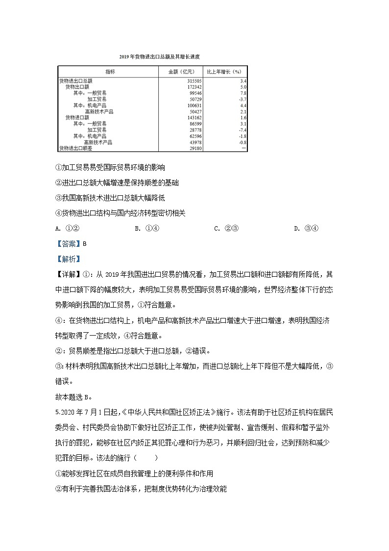 河北省唐山市2020届高三二模政治试题+Word版含解析第3页