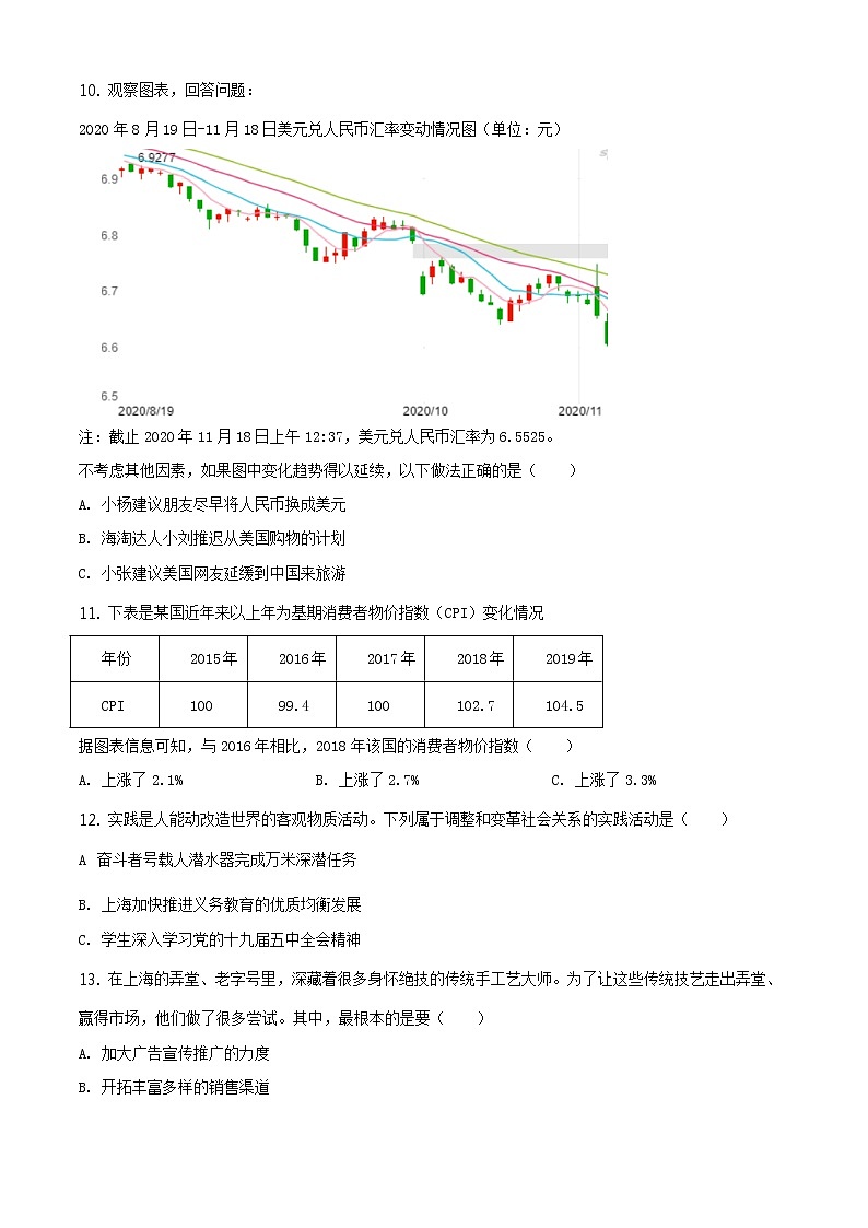 精品解析：上海市浦东新区2021届高三一模政治试题（原卷版）第3页