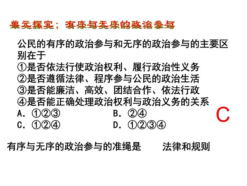 2019-2020学年人教版高中政治必修2：第一单元 综合探究 有序与无序的政治参与 课件(共15张ppt)04