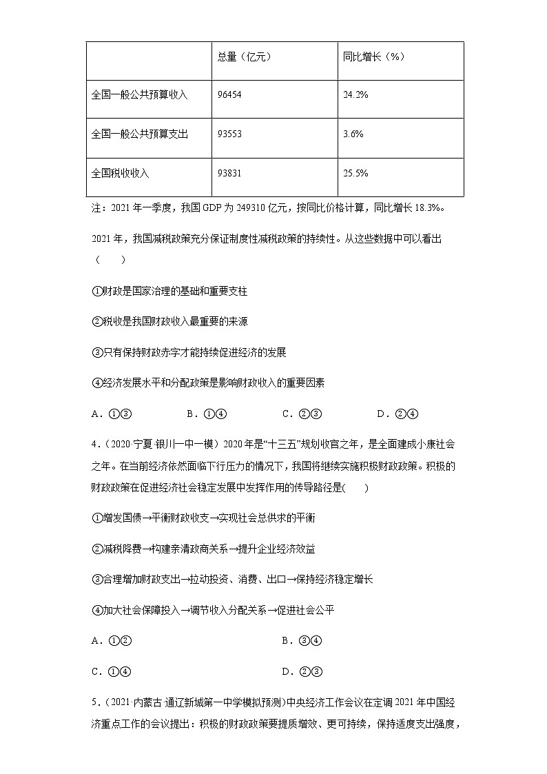 第8课 财政与税收（学生版）（2022高考一轮复习课时达标检测）第2页