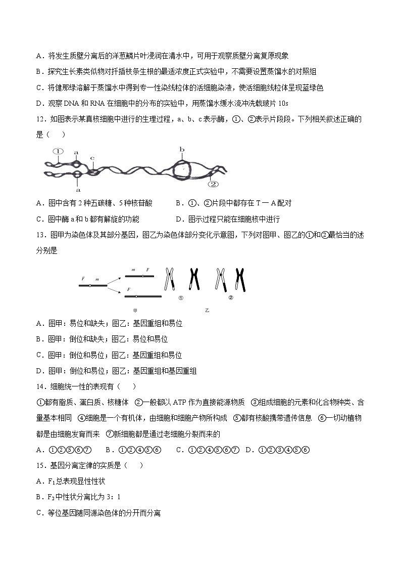 2021年12月山东省普通高中学业水平合格性考试生物仿真模拟试卷A（考试版）03