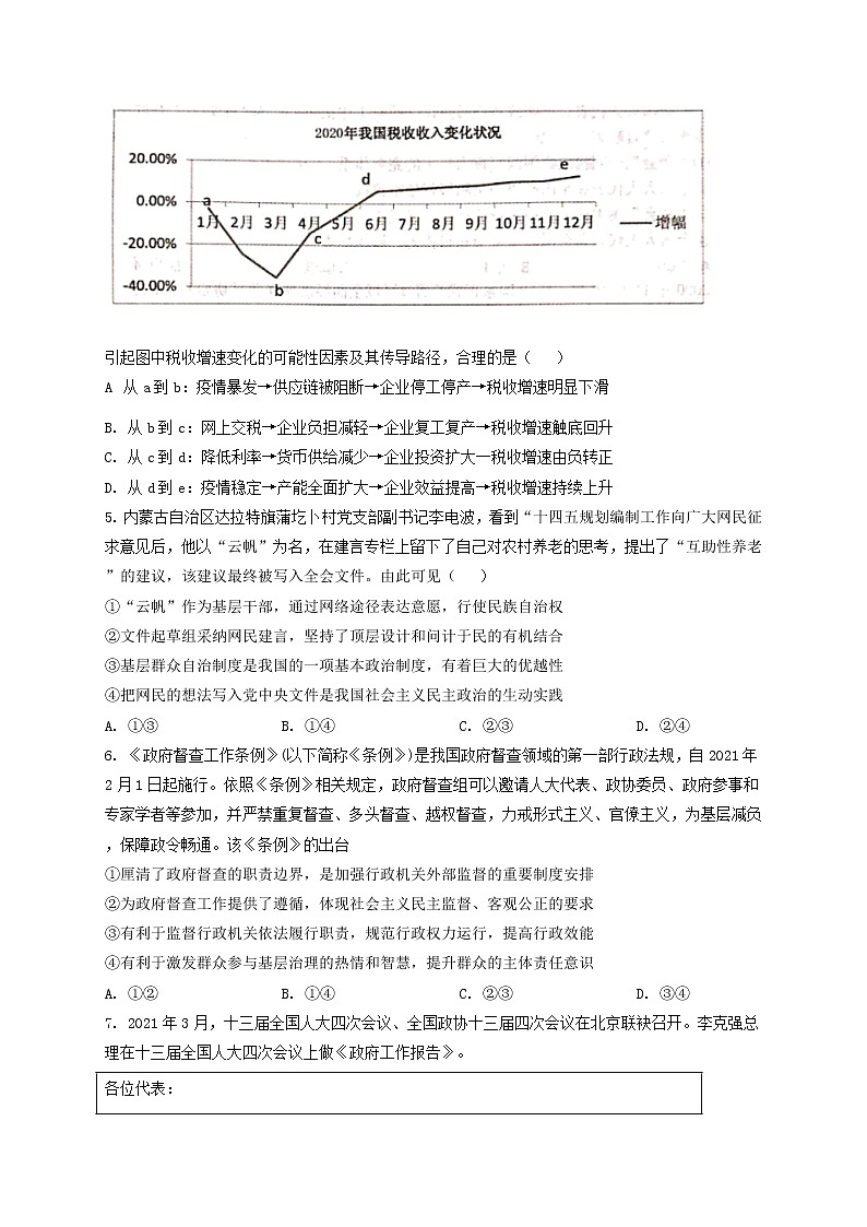 辽宁省大连市2021届高三一模政治试题（含答案）第2页