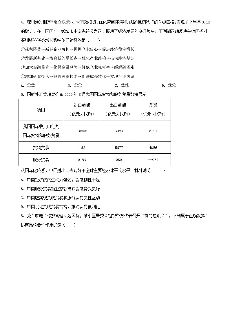 广东省佛山市2021届高三一模政治试题（含答案）02