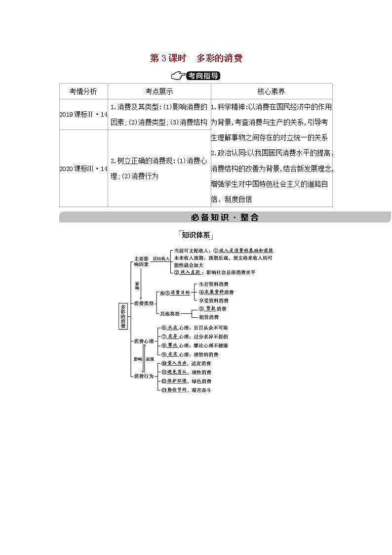 课标版2022版高考政治总复习第一单元生活与消费第3课时多彩的消费教案第1页