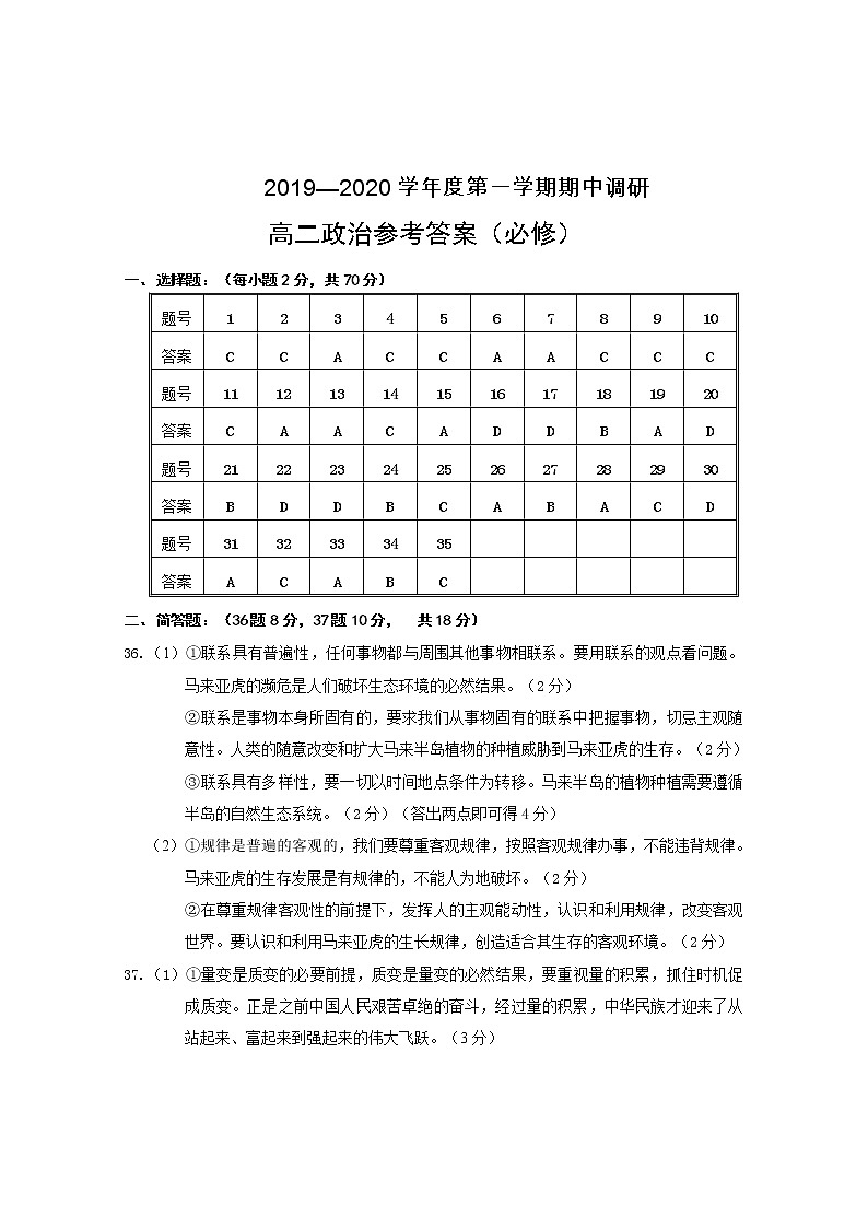 2019-2020学年江苏省徐州市高二上学期期中考试政治（必修）试题 pdf版01