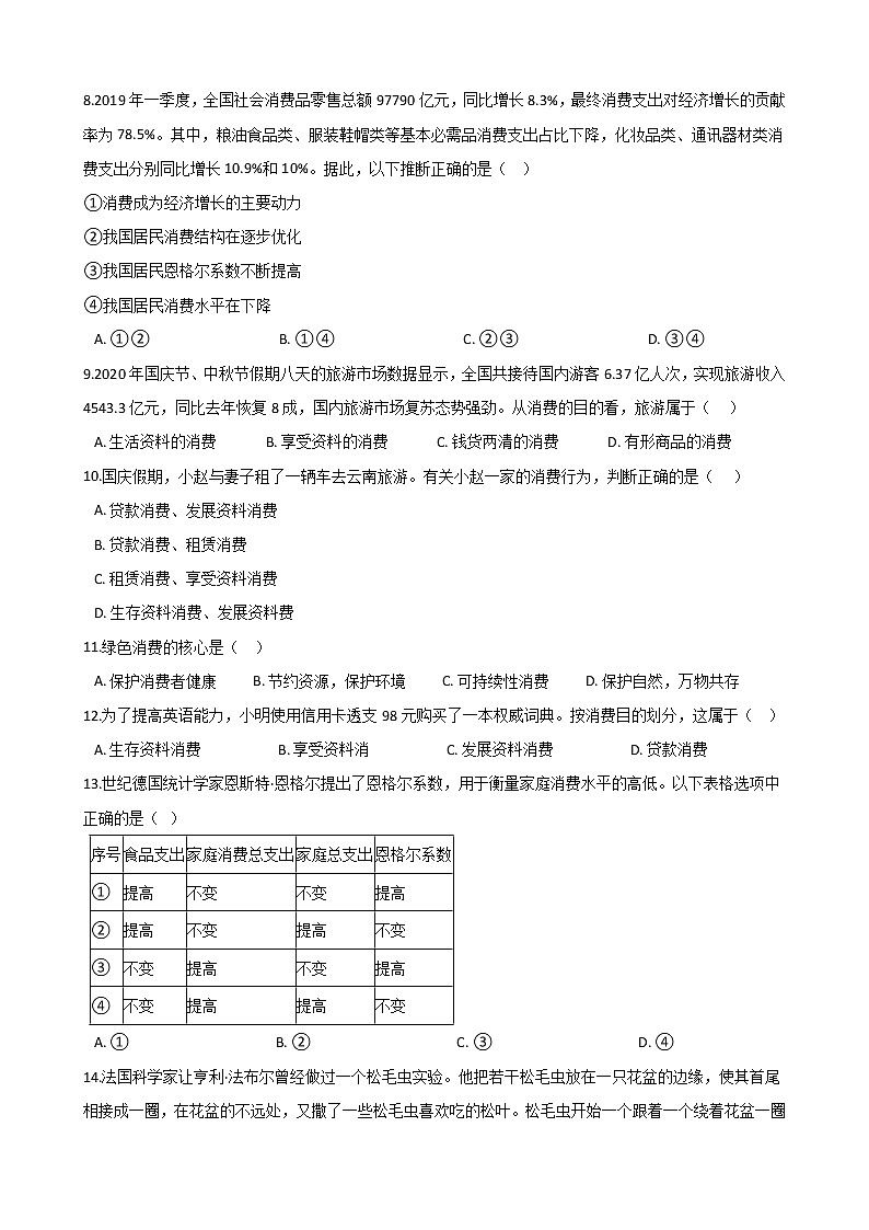 高中政治思品(道德与法治) 一轮复习 消费 专题练第2页