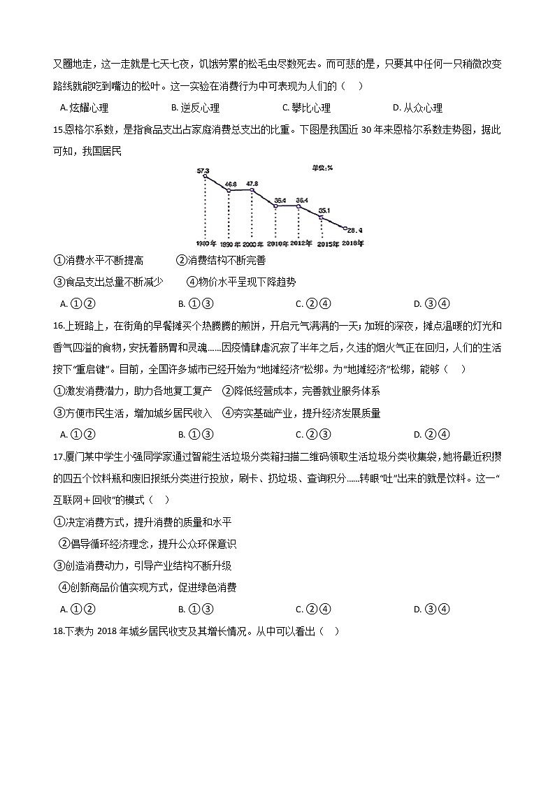 高中政治思品(道德与法治) 一轮复习 消费 专题练第3页