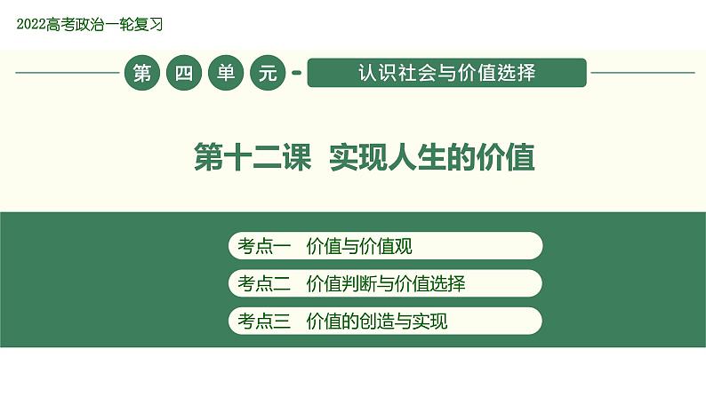 2022届新高考政治一轮专题复习《哲学与生活》课件：第12课 实现人生的价值第1页