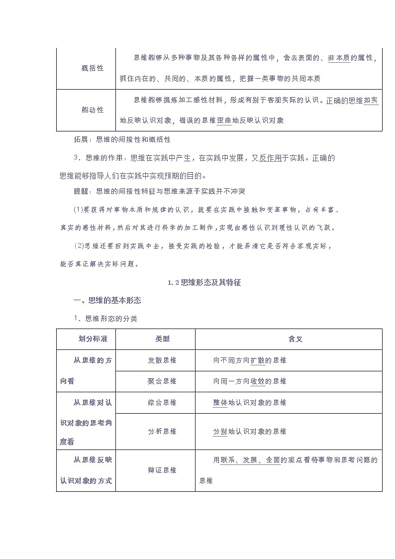 统编版高中政治选择性必修3《逻辑与思维》背诵手册学案02