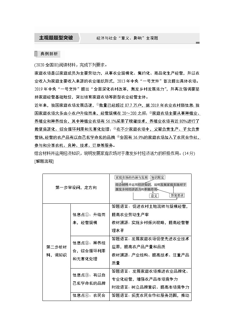 2022版高中高考政治二轮专题复习（新高考）专题三 主观题题型突破 经济与社会“意义、影响”主观题学案01