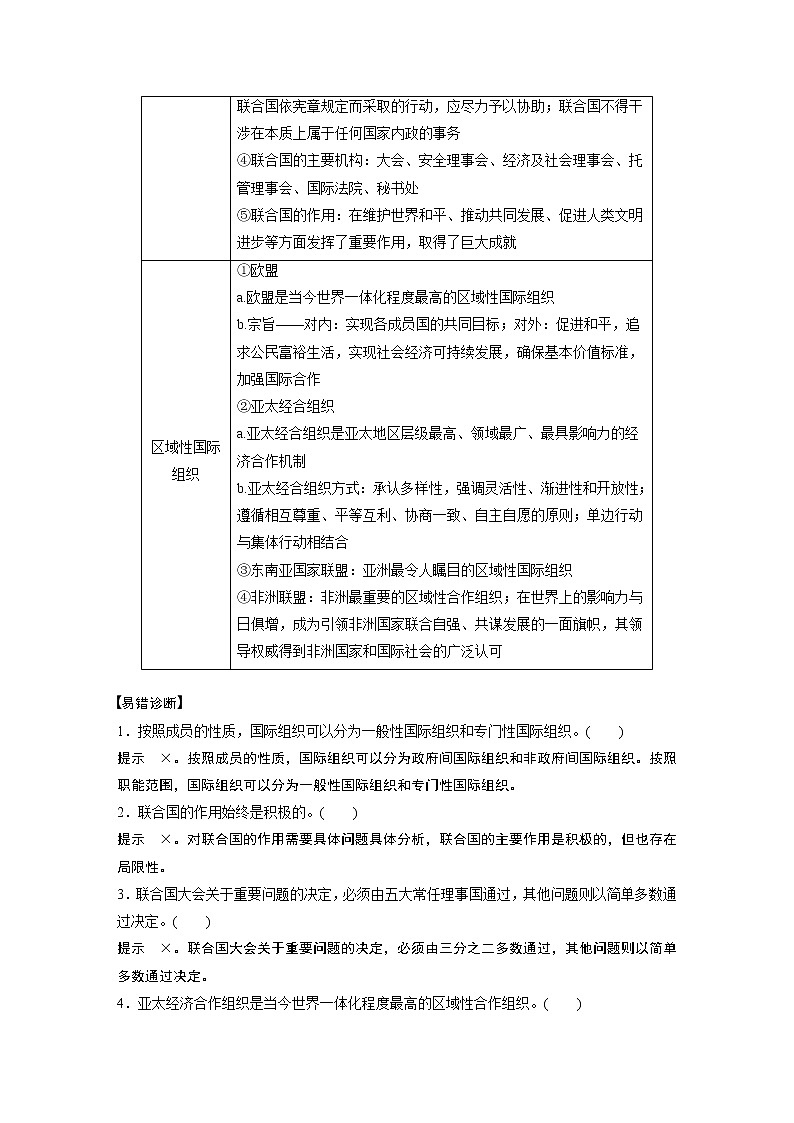 2022版高中高考政治二轮专题复习（新高考）专题十 课时2 国际组织学案03