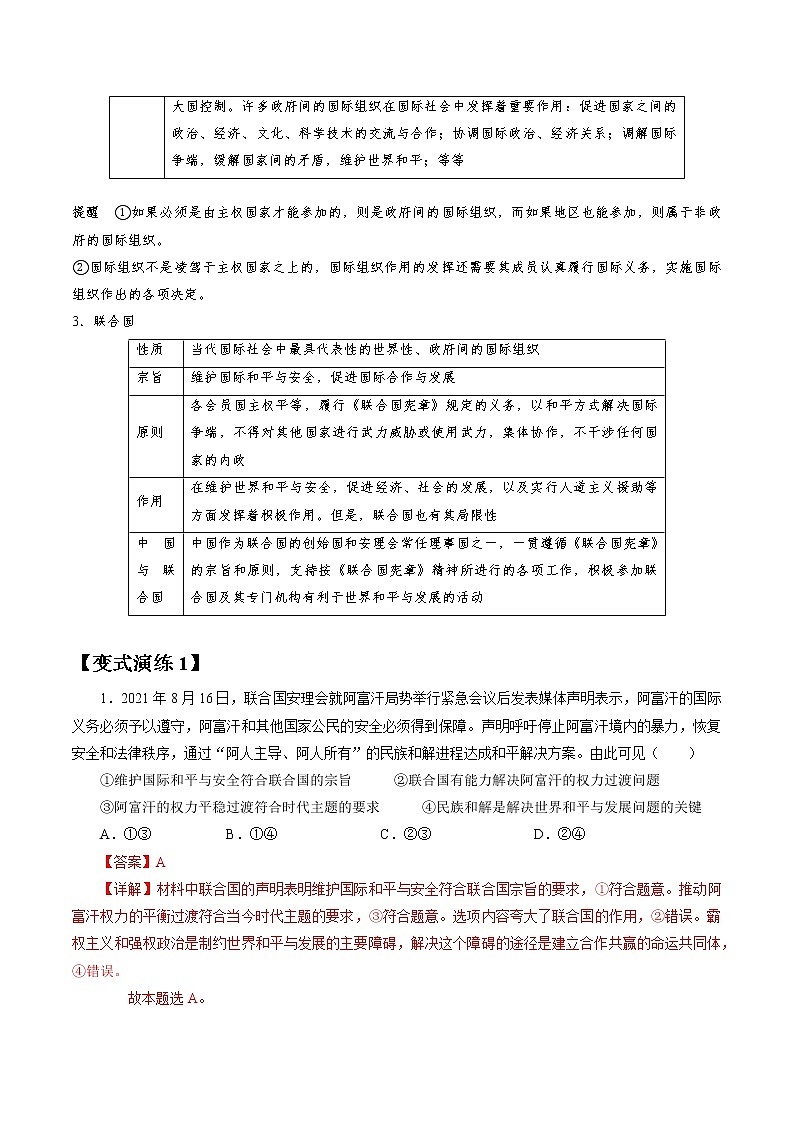 专题20 走近国际社会  常考点归纳与变式演练 作业 高考政治 一轮复习 人教版 （2021年）第3页