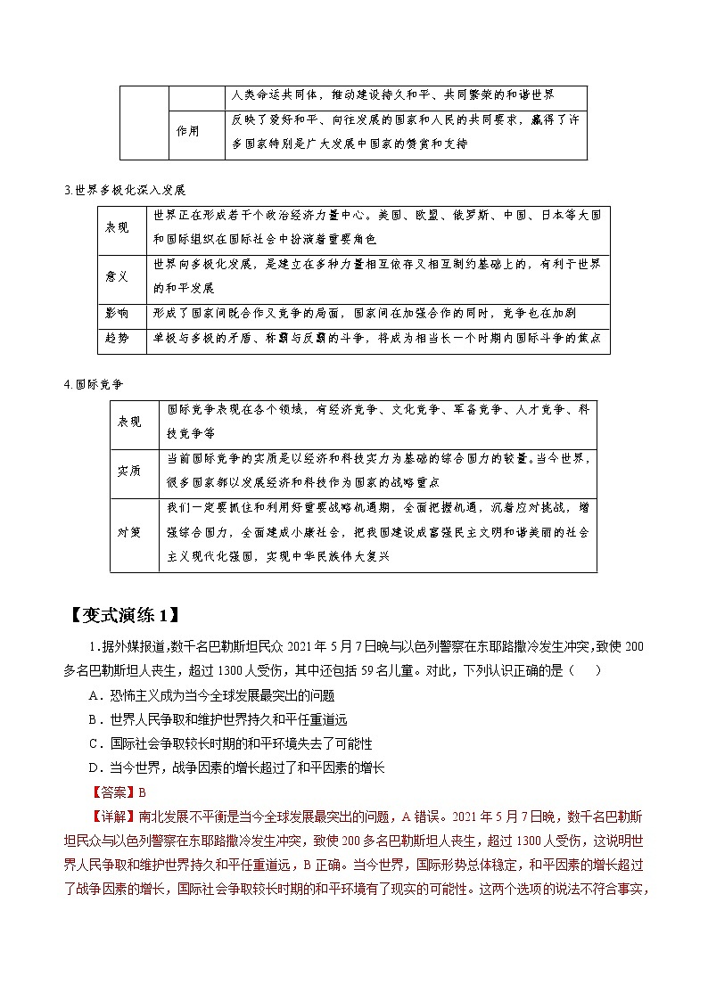 专题21 维护世界和平 促进共同发展 常考点归纳与变式演练 作业 高考政治 一轮复习 人教版 （2021年）03