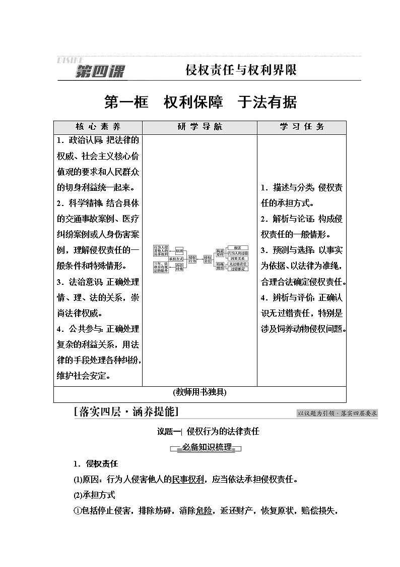 2021-2022学年 高中政治 部编版 选择性必修2 学案：第1单元 第4课 第1框　权利保障　于法有据 Word版含解析第1页