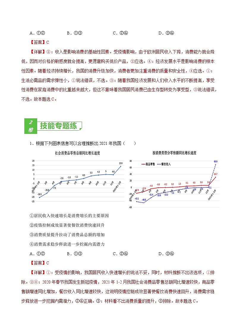 课时03  多彩的消费 2022年高考政治一轮复习小题多维练（新高考版）03