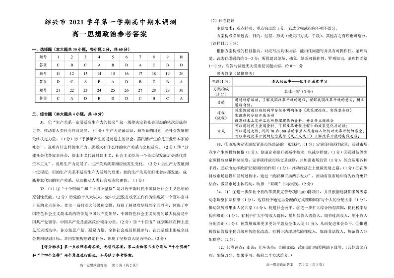 高一思想政治参考答案第1页