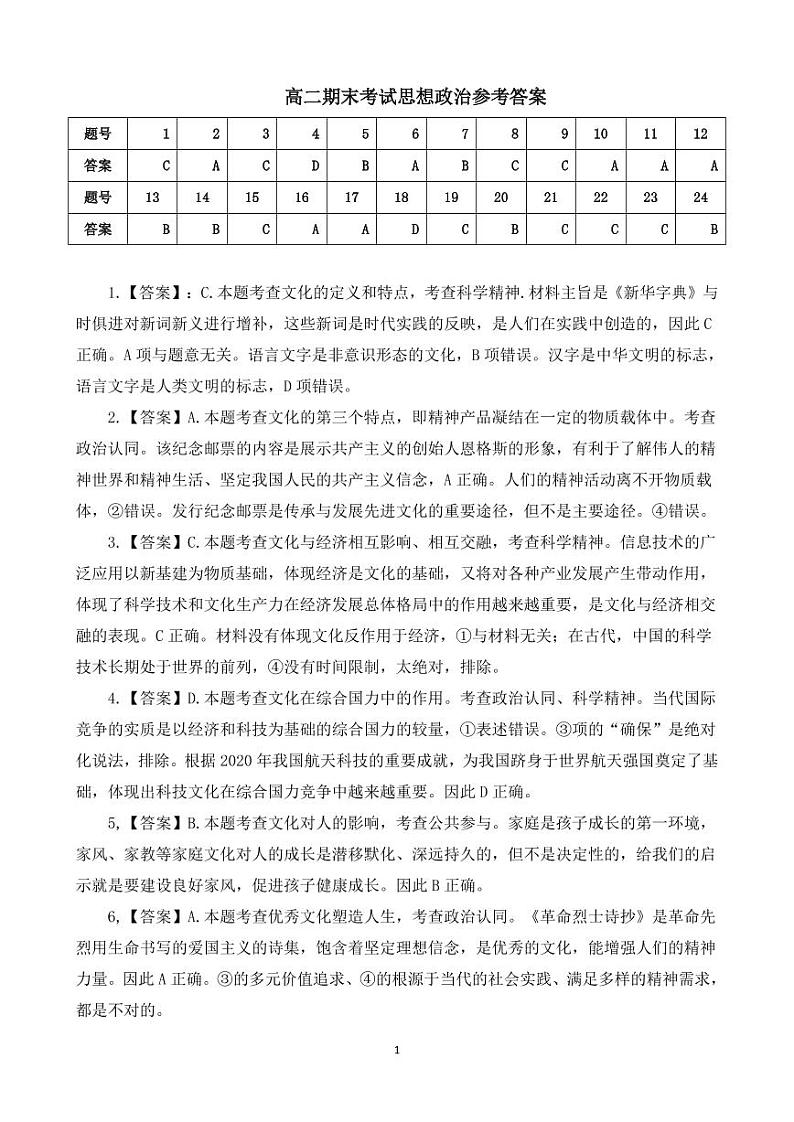 2020-2021学年山西省（晋中市）高二上学期期末调研政治试题 PDF版01