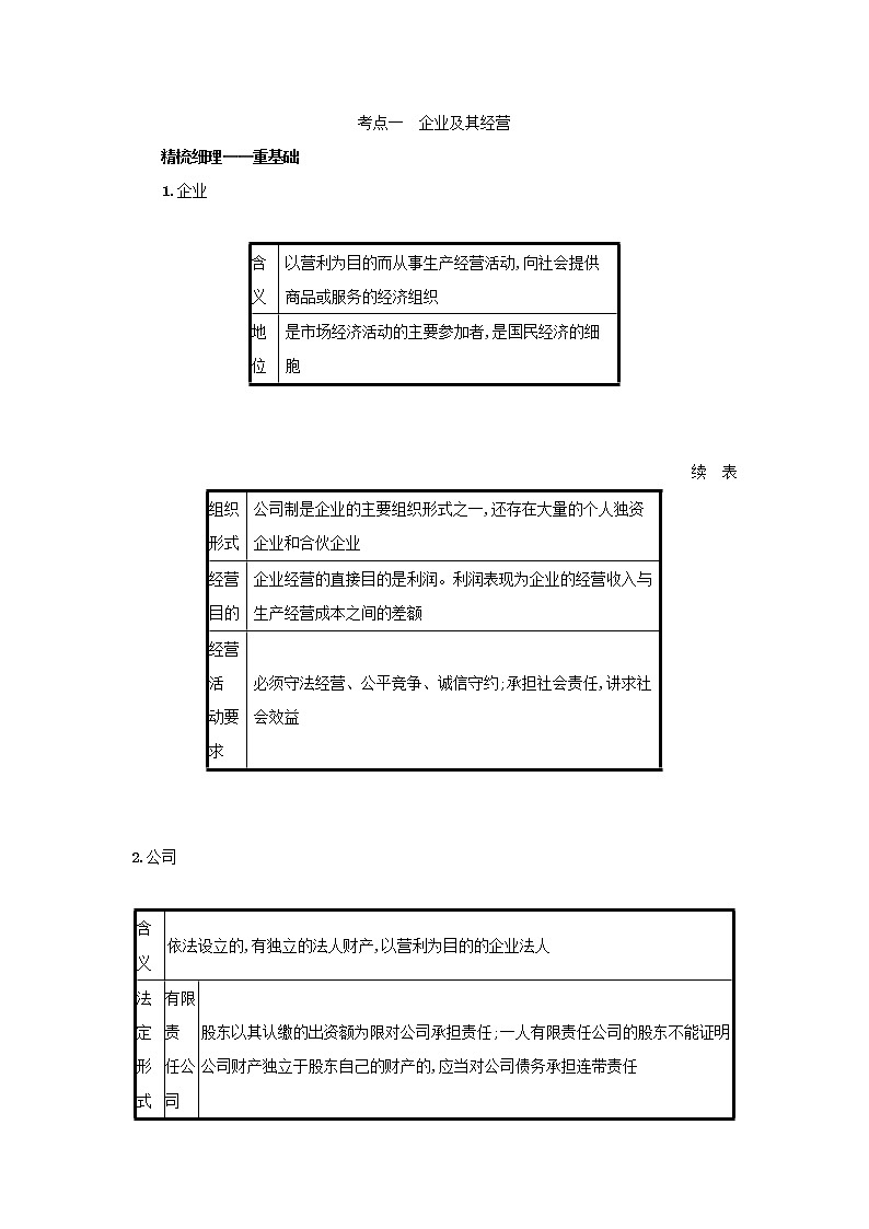 2022高考政治一轮复习第5课企业与劳动者学案新人教版第2页