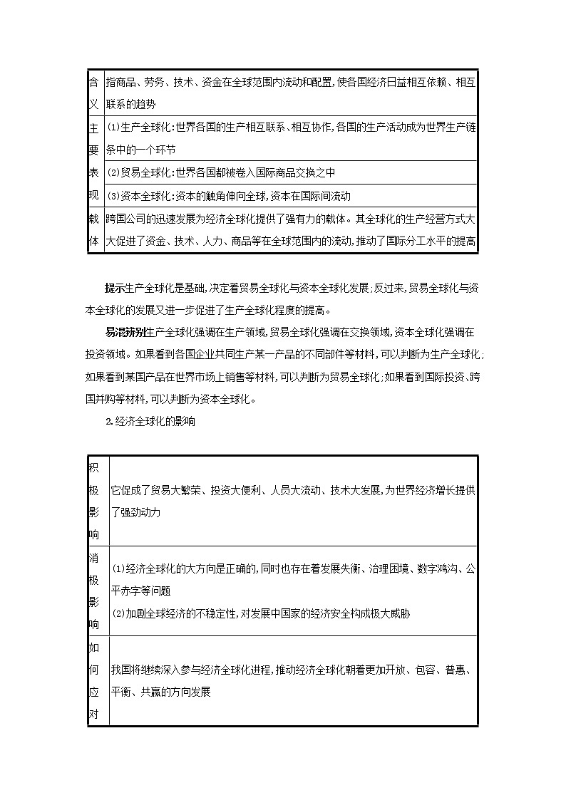 2022高考政治一轮复习第11课经济全球化与对外开放学案新人教版第2页