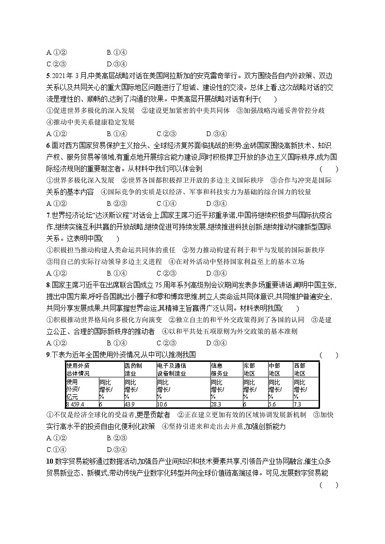 人教版新高考政治二轮复习训练----专题突破练十二　世界多极化与经济全球化02